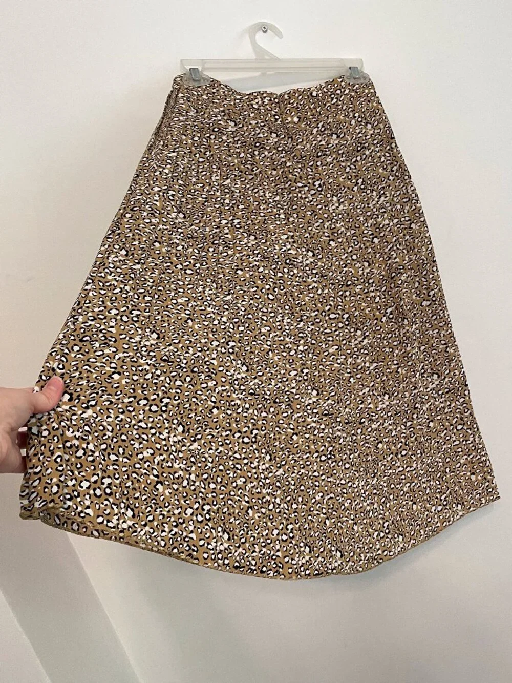 J. CREW Factory Pleated Midi Skirt Tan Brown Black Leopard Print Cheetah Animal